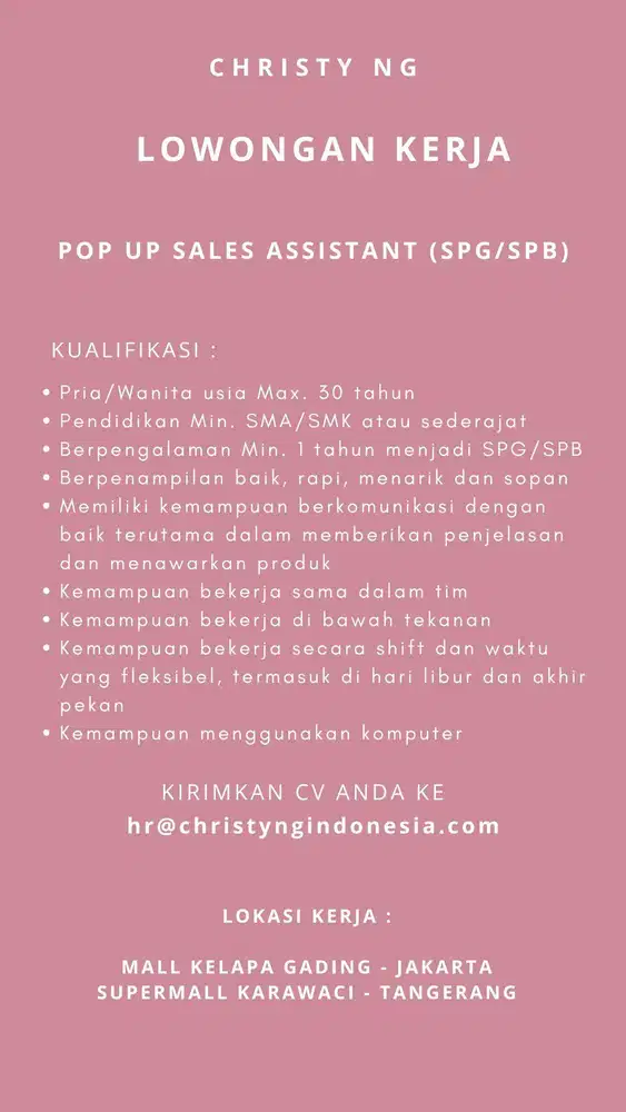 FREELANCE SALES ASSISTANT/SPG/SPB