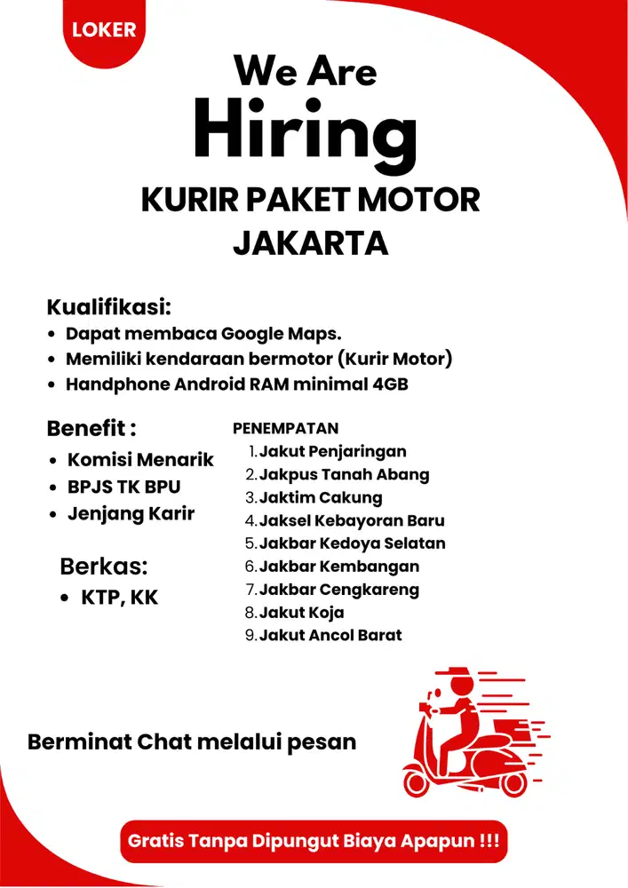 DIBUTUHKAN KURIR MOTOR AREA SELURUH JAKARTA