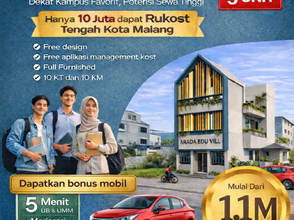 Beli Kos Bonus Mobil, Garansi Passive Income, 7 Menit Kampus UB, UMM, UIN