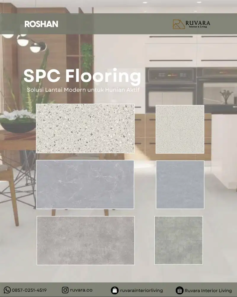 SPC Flooring Motif Marmer 305×610 mm | Tebal 5 mm + IXPE | Anti Air