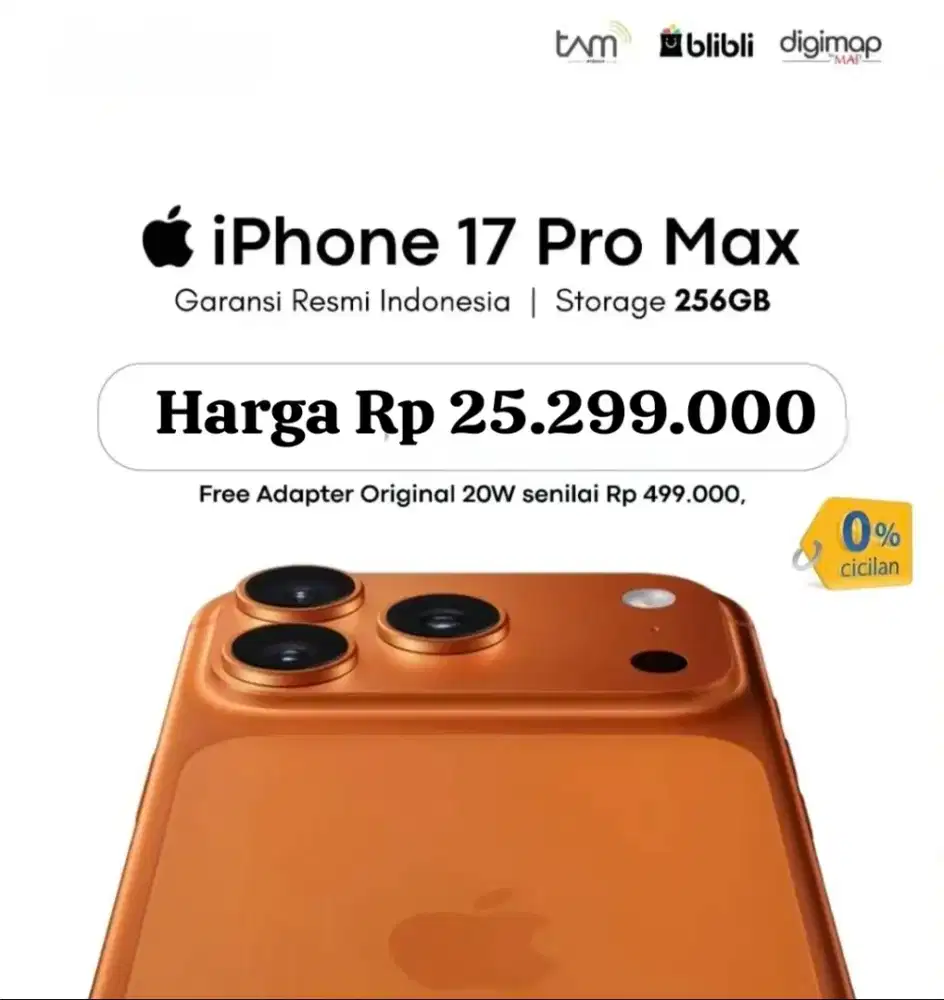 Iphone 17 Promax 256Gb/512Gb/1Tb/2Tb Free 1x cicilan&Adaptor Charger