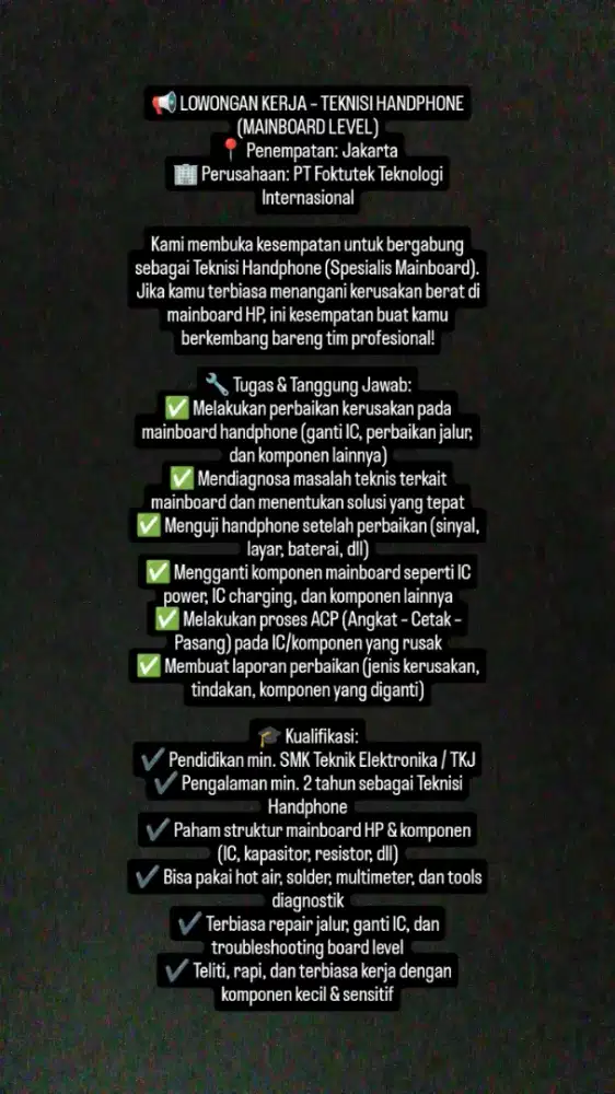 Teknisi Mainboard Handphone