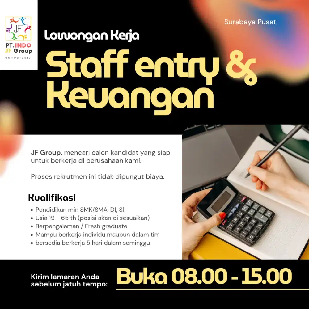 BUTUH KARYAWAN KANTORAN DIBUKA FRESH GRADUATE (PENSIUNAN) GAJI 4,5 JT!