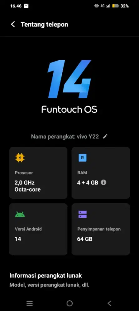 jual hp vivo y22 ram 4gb/64gb batangan