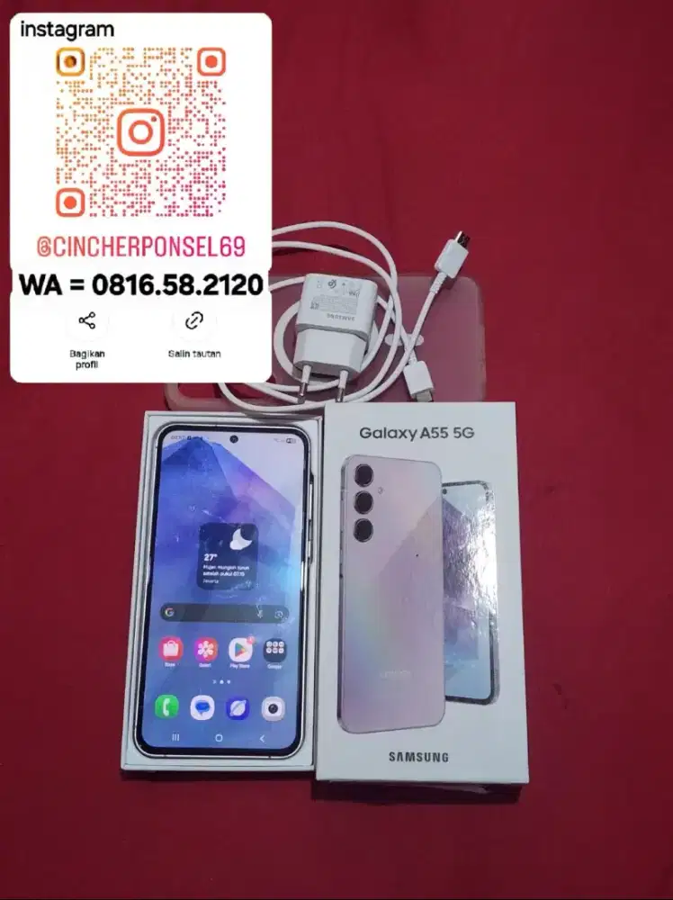 Jual hp bekas samsung A55 5g grns sampai 02 26  likeNEW free ADAPTOR