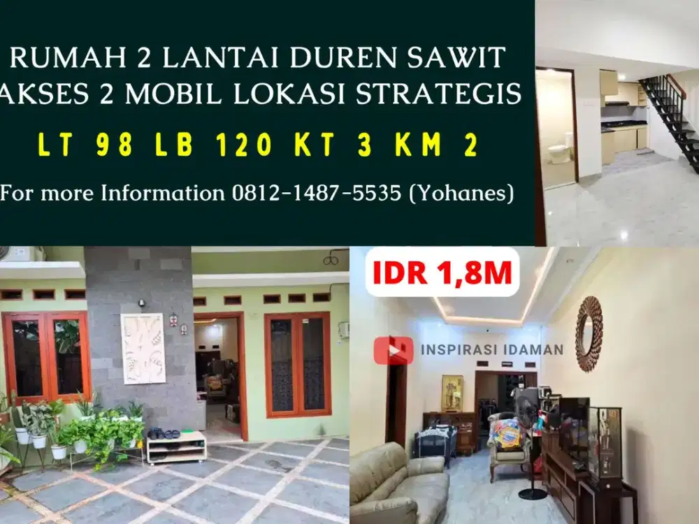 Rumah 2 Lantai Duren Sawit akses 2 mobil Lokasi Strategis