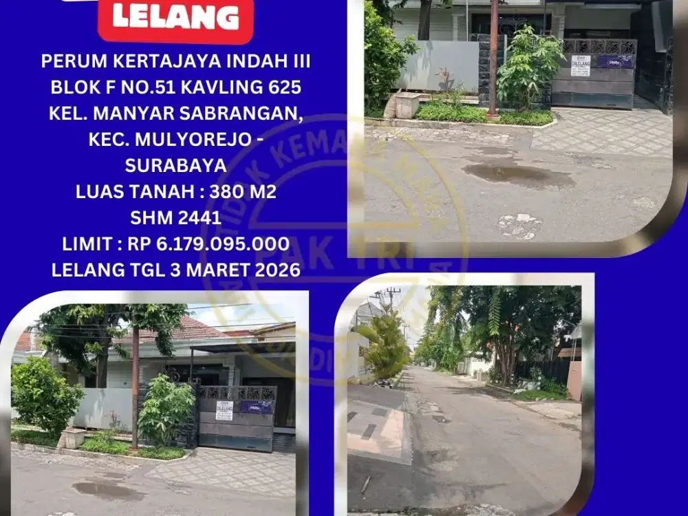 JUAL RUMAH LELANG BANK DI SURABAYA (KERTAJAYA INDAH III) : LELANG KPKNL