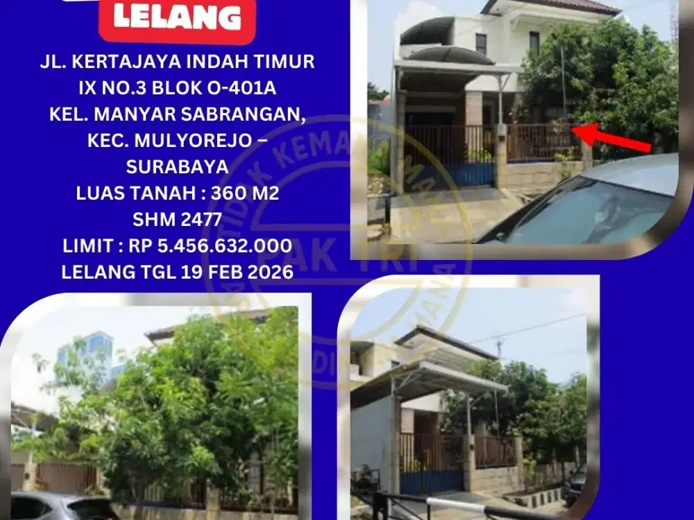 JUAL RUMAH LELANG BANK DI SURABAYA (KERTAJAYA INDAH TIMUR IX) : LELANG KPKNL