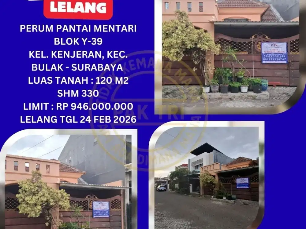 JUAL RUMAH LELANG BANK DI SURABAYA (PERUMAHAN PANTAI MENTARI) : LELANG KPKNL