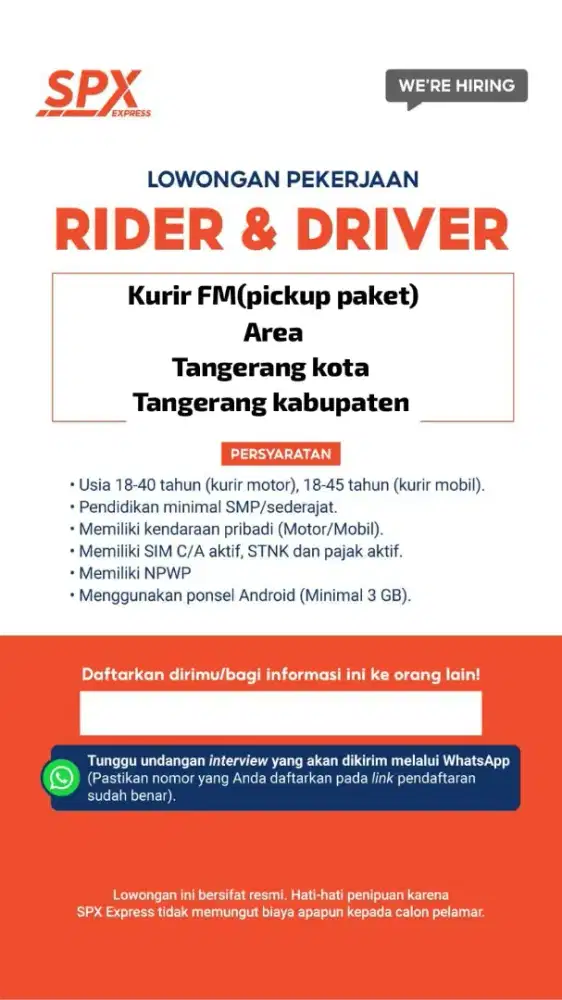 LOWONGAN PEKERJAAN KURIR TANGERANG KOTA
