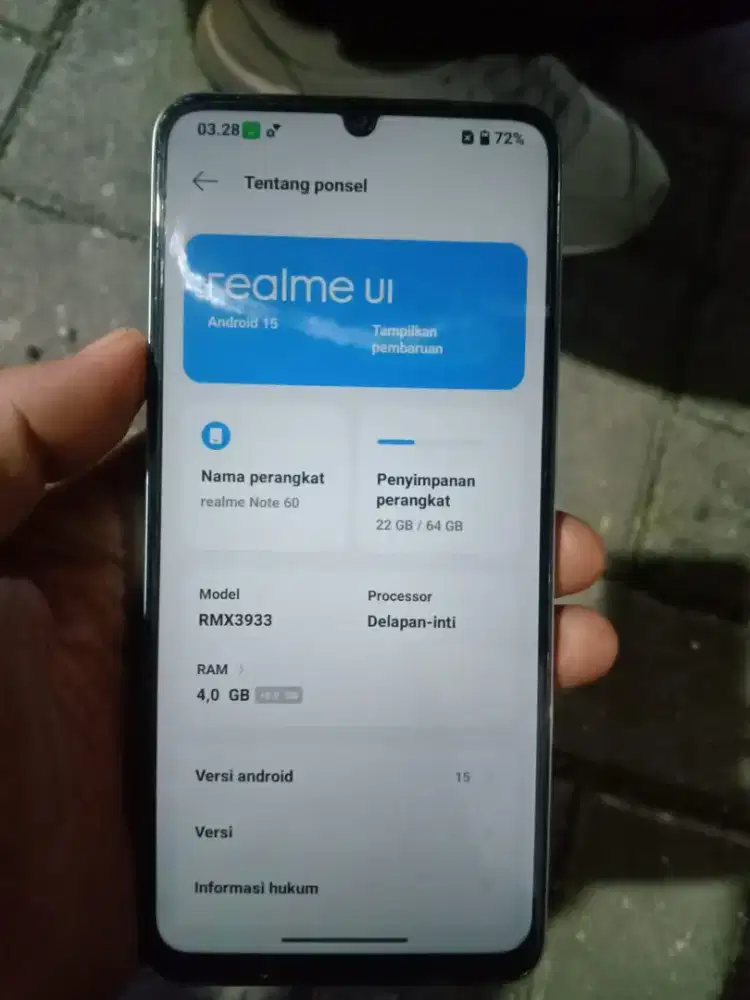 Hp realme  only mulpis ram 4gb+8gb memori 64 versi android 15