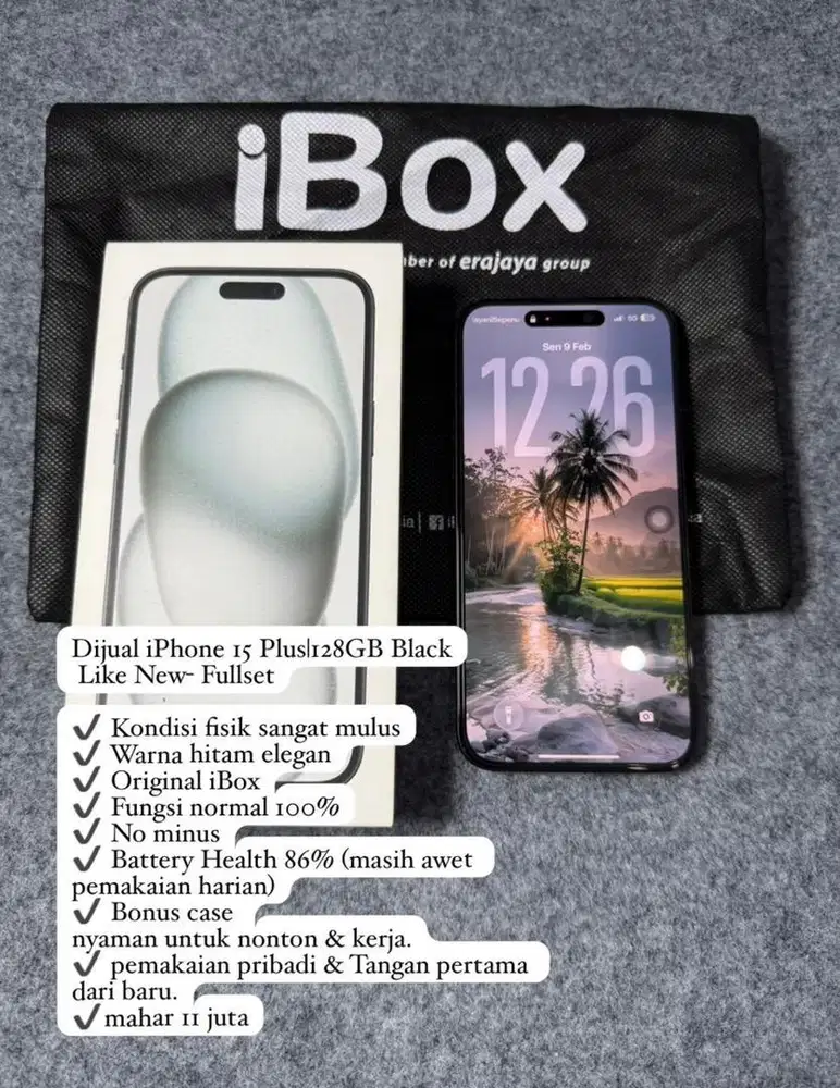 Dijual iphone 15 plus / 128gb resmi ibox hitam elegan