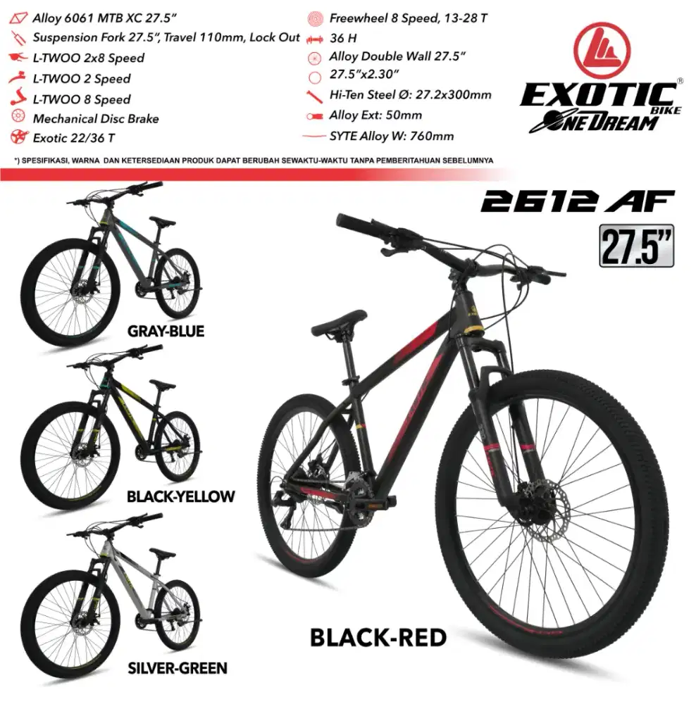 Sepeda Gunung MTB Exotic 2x8Speed uk 27,5 dan alloy