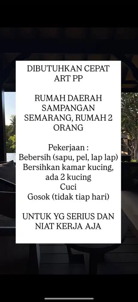 DICARI ART PP DAERAH SAMPANGAN SEMARANG