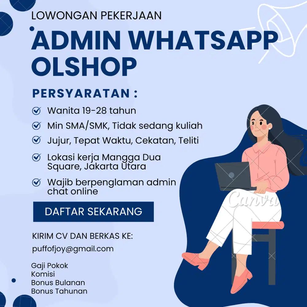 LOWONGAN ADMIN CHAT WHATSAPP WANITA ONLINE SHOP JAKARTA