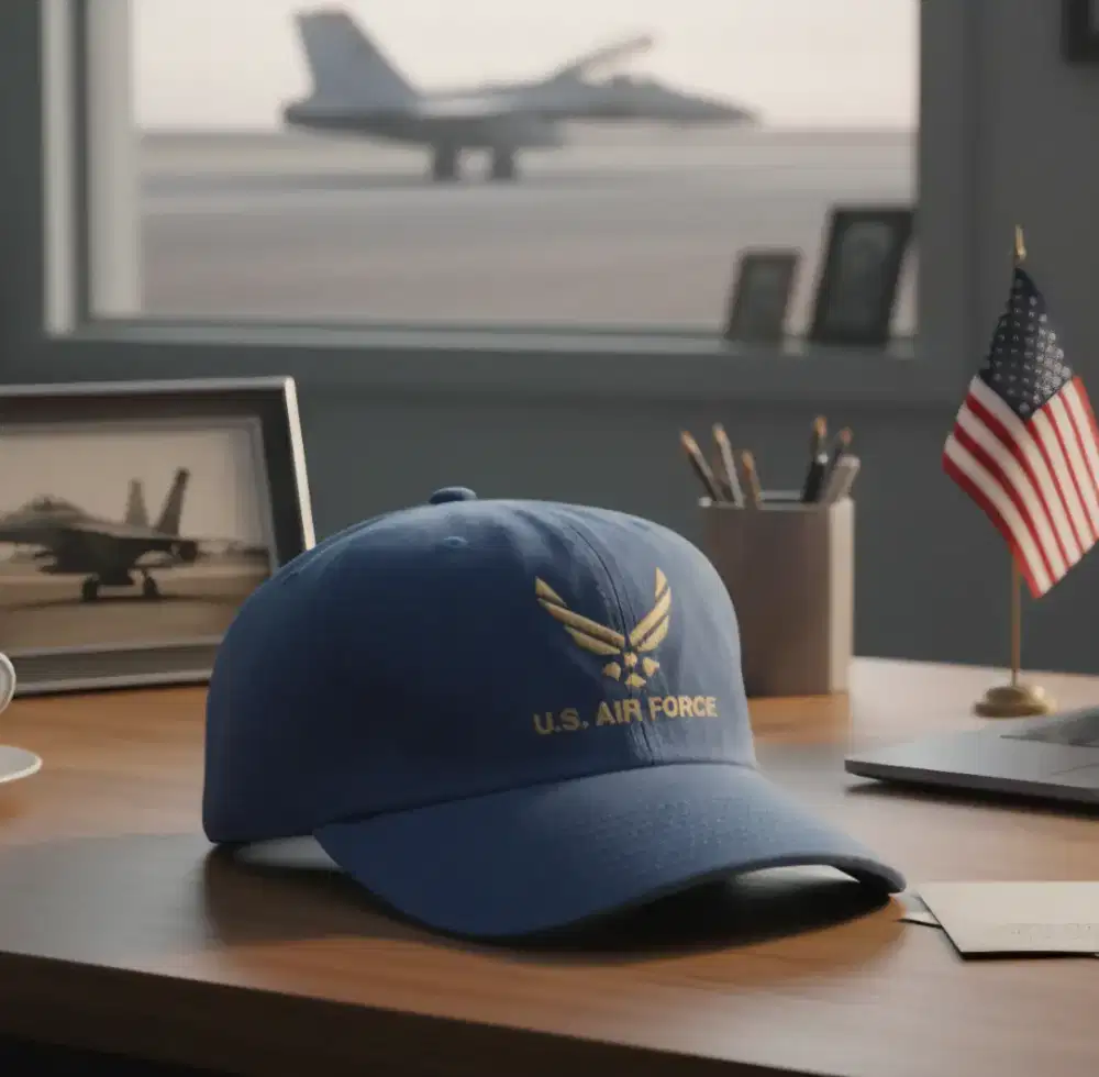 Topi Vintage US Air Force Made in USA Original Second Warna Biru Jeans