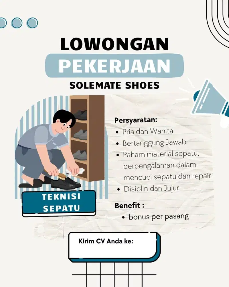 dicari teknisi sepatu untuk cuci sepatu dan repair ( Shoes Care )