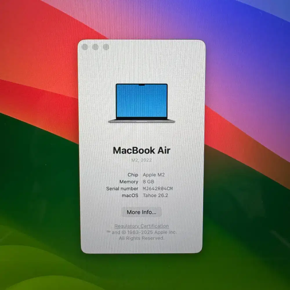 Macbook Air M2 13 Inch Ram 8 Ssd 256  lengkap full set Grey Mulus