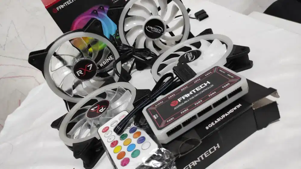 Fan casing PC Komputer Rgb Fantech 2 + Controler Argb & 2 Fan Rx7 12mm