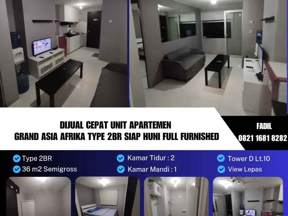 Dijual Cepat Unit Apartemen 
Grand Asia Afrika Type 2BR Siap Huni Full Furnished