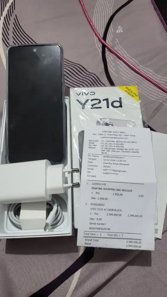 VIVO Y21D 4/128GB BLACK - BARU PAKAI 1 HARI (LIKE NEW) JUAL CEPET BU