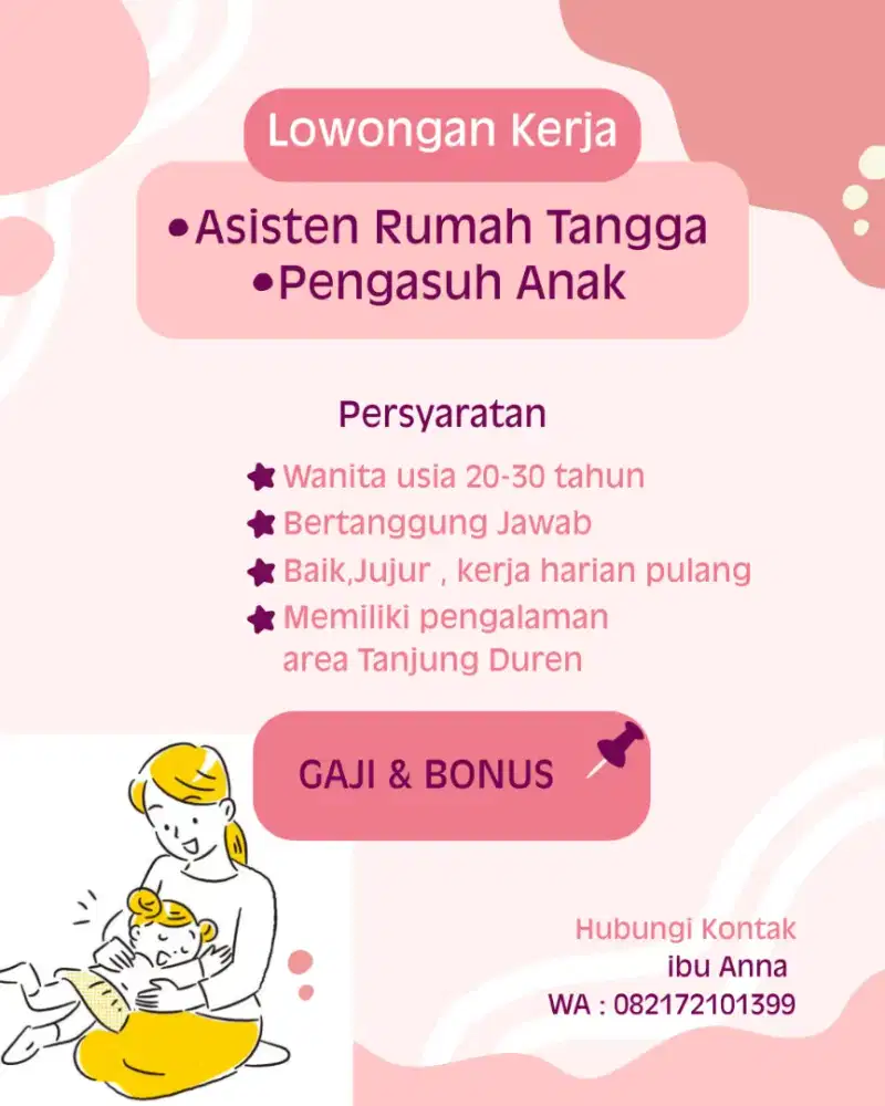 Lowongan ART harian pulang daerah Tanjung duren