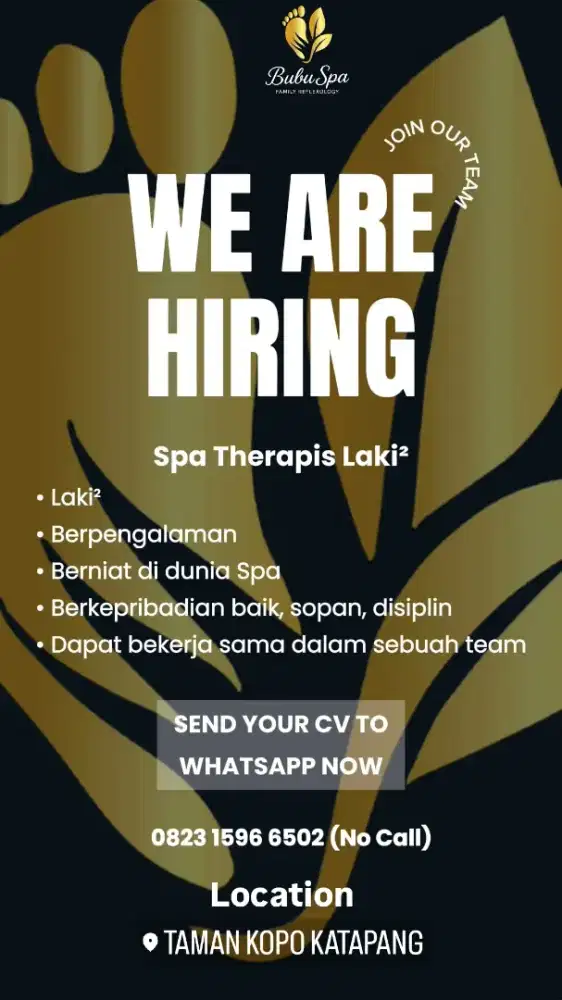 Dibutuhkan segera Therapis spa family laki²