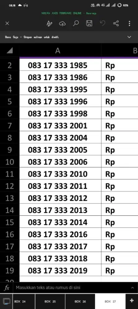 NOMOR CANTIK AXIS SERI TAHUN LAHIR