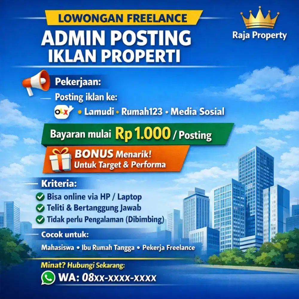 Dibutuhkan Freelance Telesales Properti dan Posting