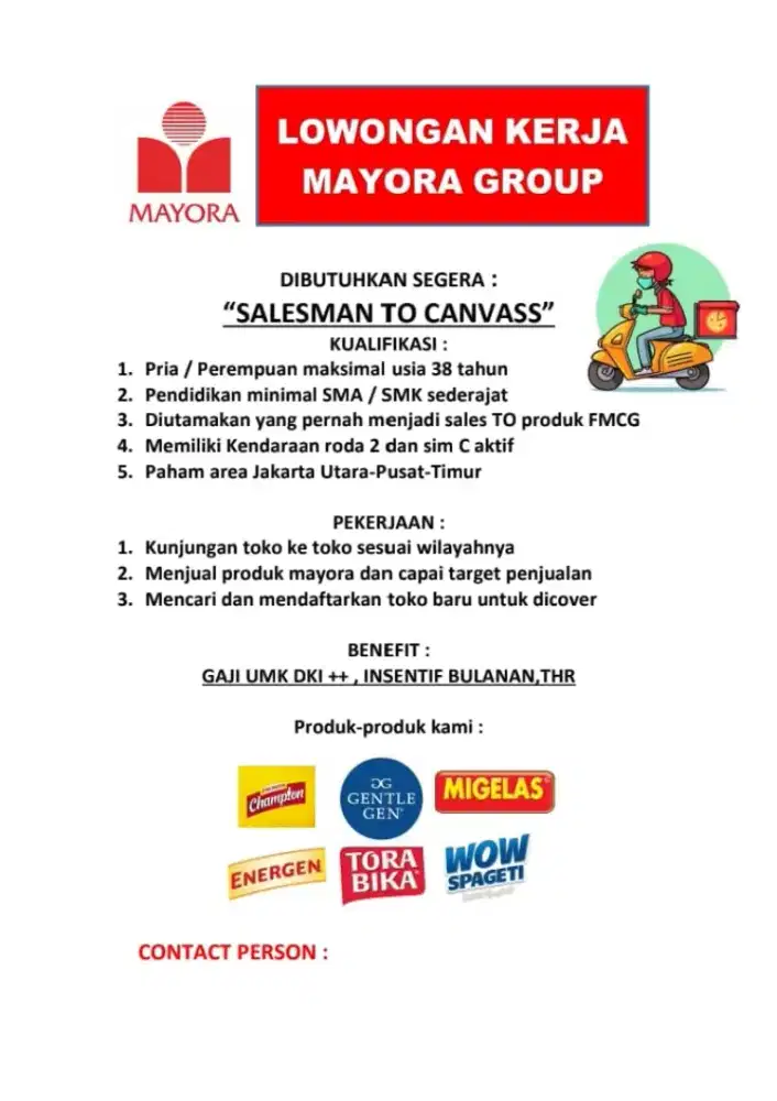 LOKER SALES MAYORA
