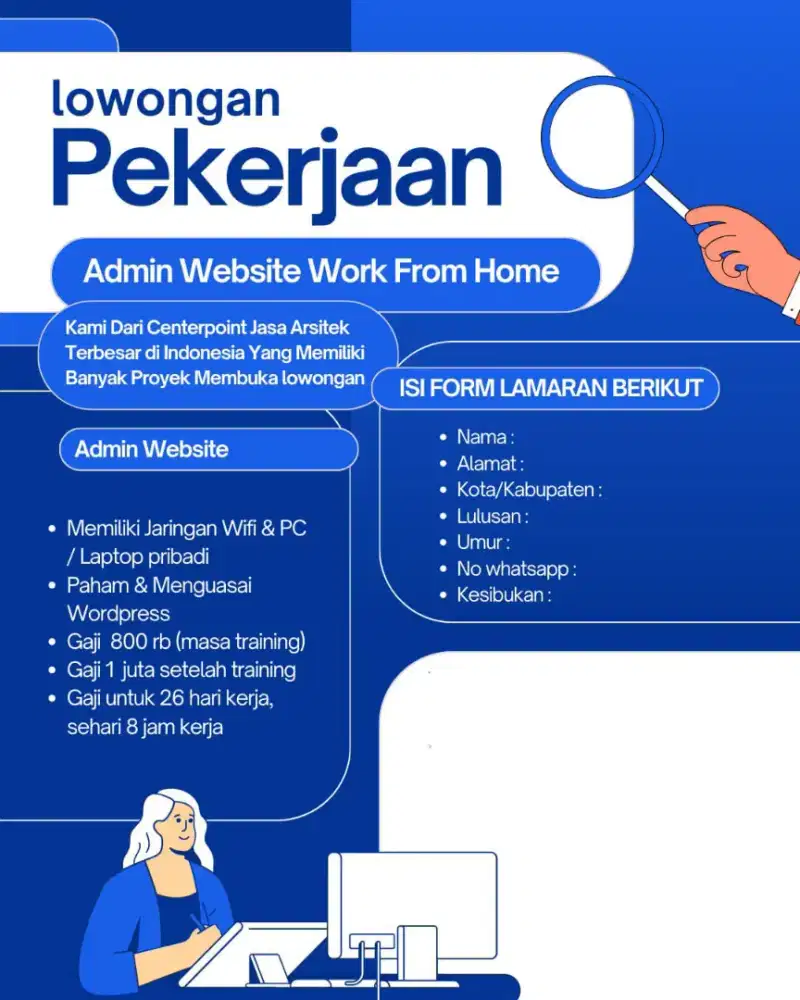 Dibutuhkan admin website kerja di rumah masing masing