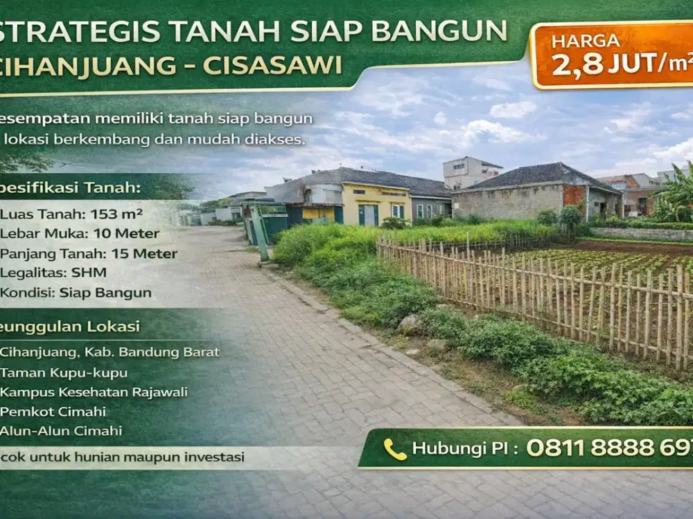 Tanah Prospektif 153 m² Akses Mudah ke Pusat Kota Cimahi