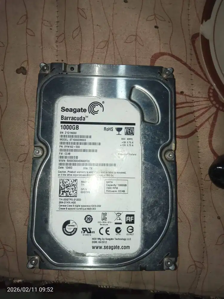 Harddisk 1 Tera Byte, Merek Seagate, Pemakaian 1 Tahun
