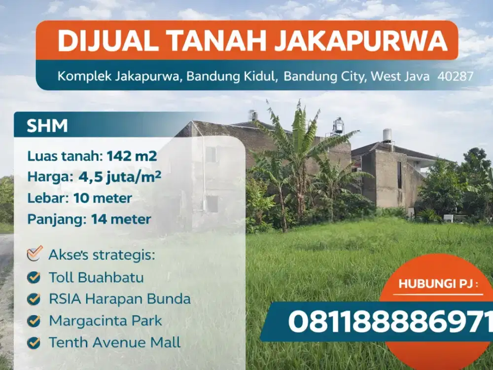 Tanah SHM 142 m² di Bandung Kidul – Dekat Fasilitas Lengkap & Akses Toll
