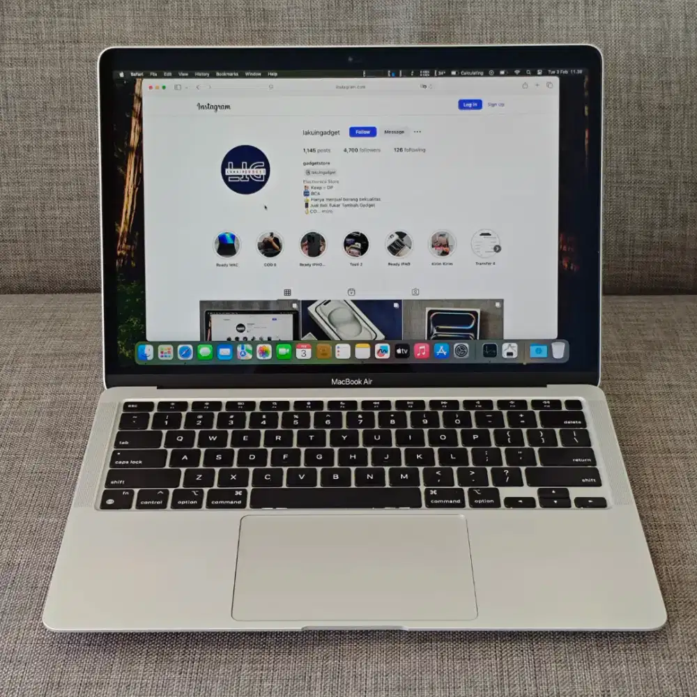 Macbook Air M1 8/256Gb Fullset Original Eks Ibox Siap Pakai