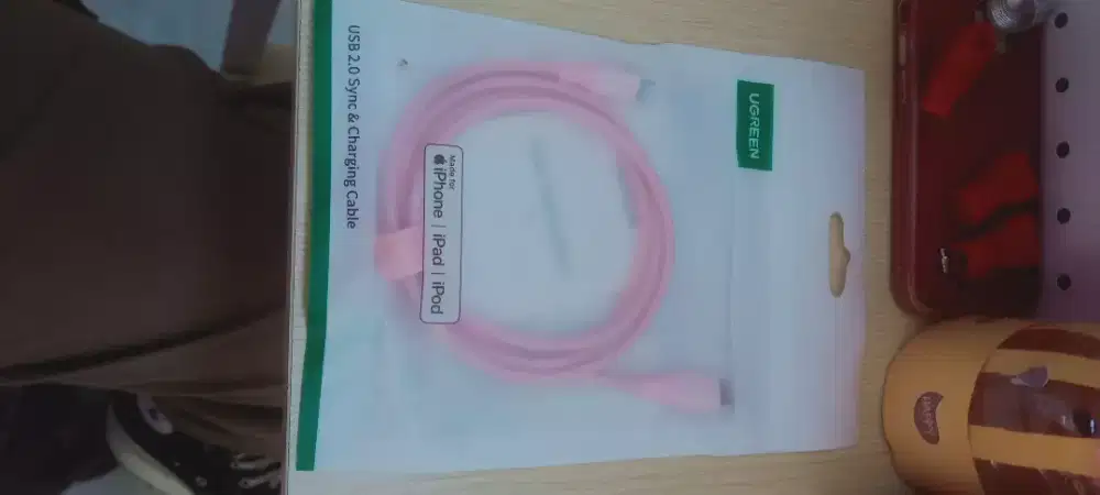 Kabel data ugreen c to lightning weavebn 1m pink