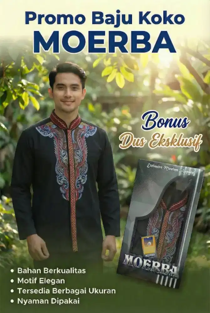 Baju Koko Pria Bordir Lengan Panjang Bahan Filafil Bonus Dus MOERBA