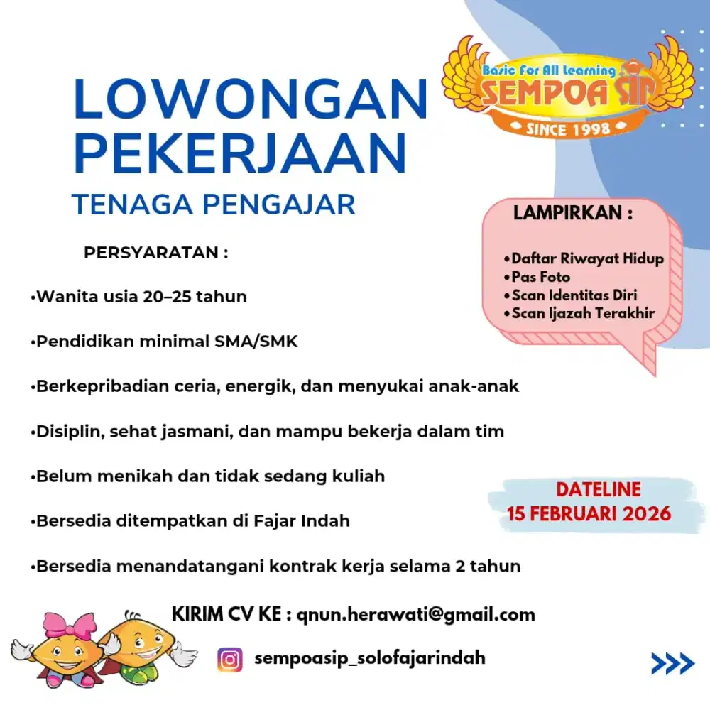 Dibutuhkan guru kursus sempoa