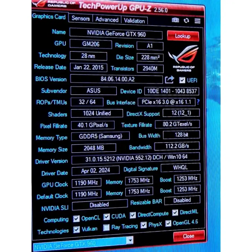 VGA card Asus GTX 960 2GB