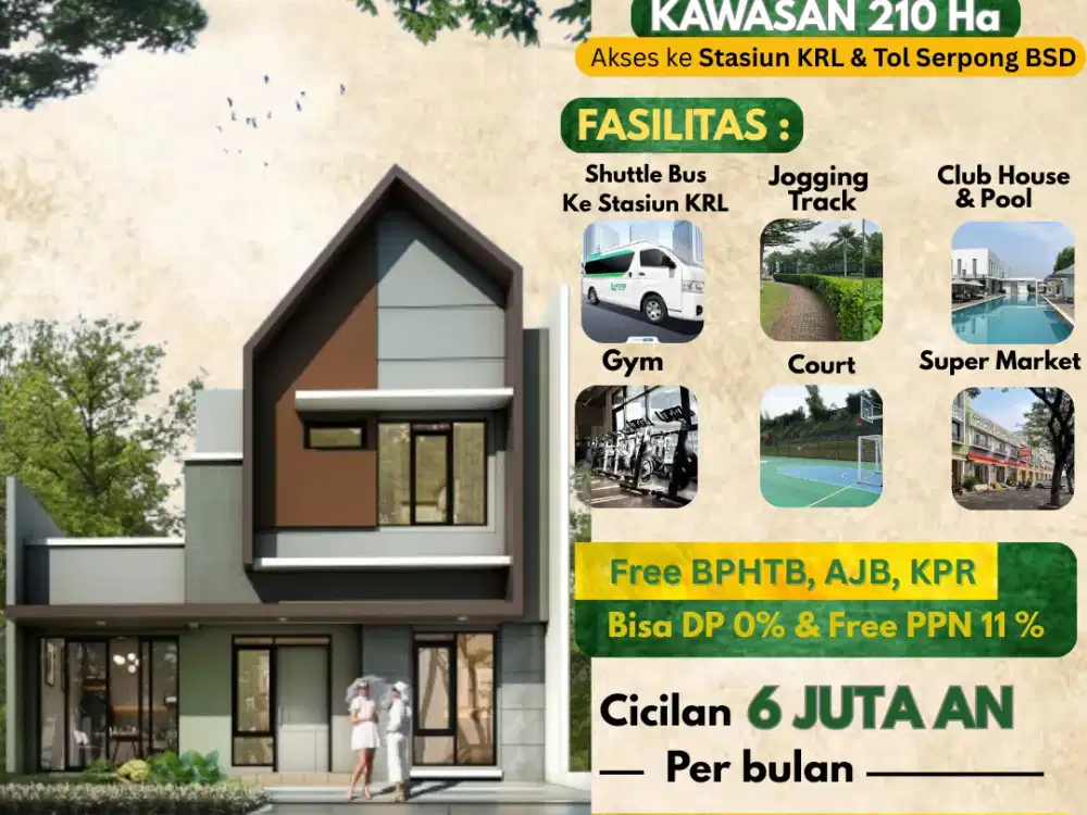 rumah ready unit lebar 9 meter di dalam kawasan hijau 210 hektar dekat tol & stasiun KRL serpong BSD