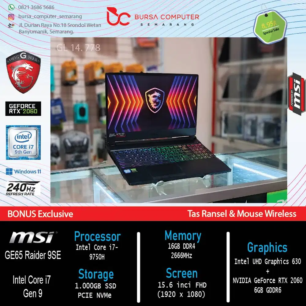 MSI GE65 Raider 9SE l Ram 16gb - Ssd 1.000tb l