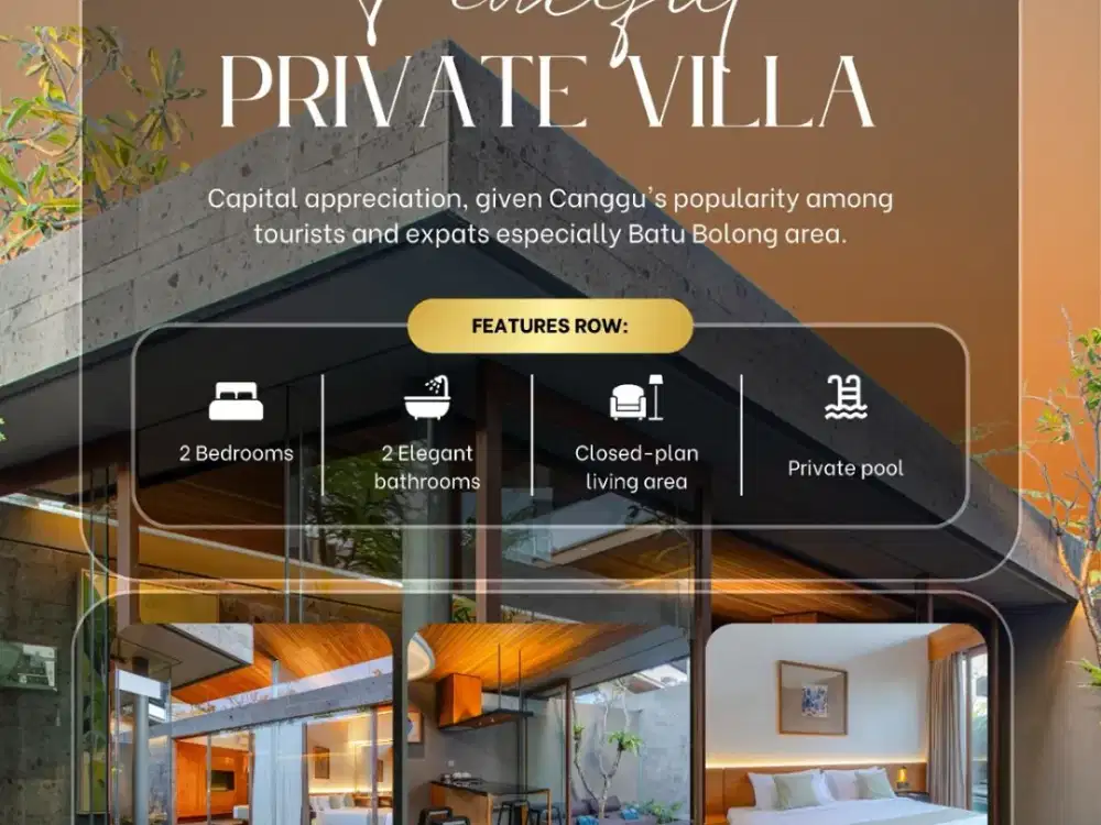 Villa Eksklusif 2 Kamar Tidur dengan Kolam Renang Dijual di Domisili Villas Canggu