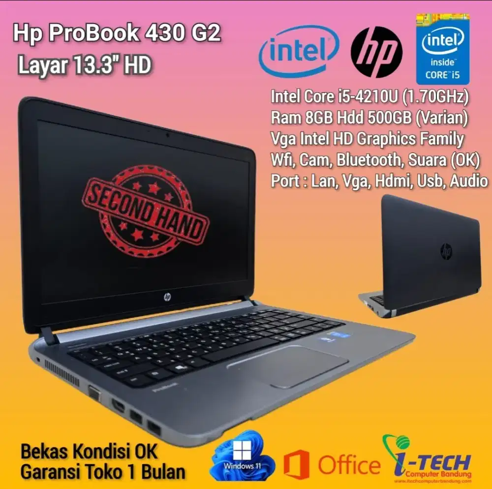 Laptop HP ProBook 430 G2 Core i5 Gen4 Ram 8GB Layar 13.3 HD Murah