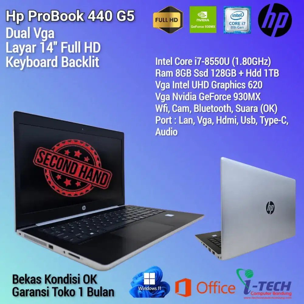 Laptop HP ProBook 440 G5 Core i7 Gen8 Ram 8GB/16GB Layar 14 Murah