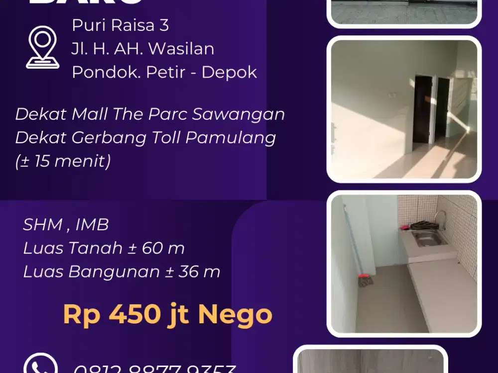 Rumah Baru Siap Huni di Puri Raisa 3 Pondok Petir, Sawangan Depok