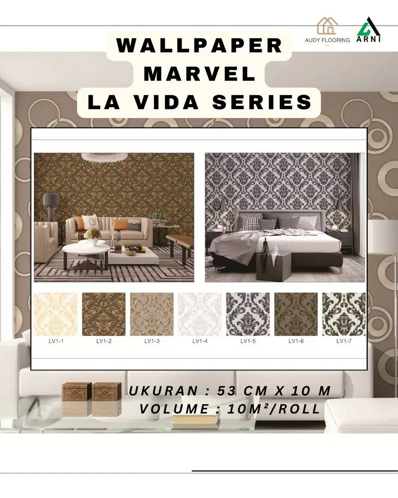 Wallpaper Mewah LA VIDA Series Marvel per Roll @10m2 | Motif Mewah | D