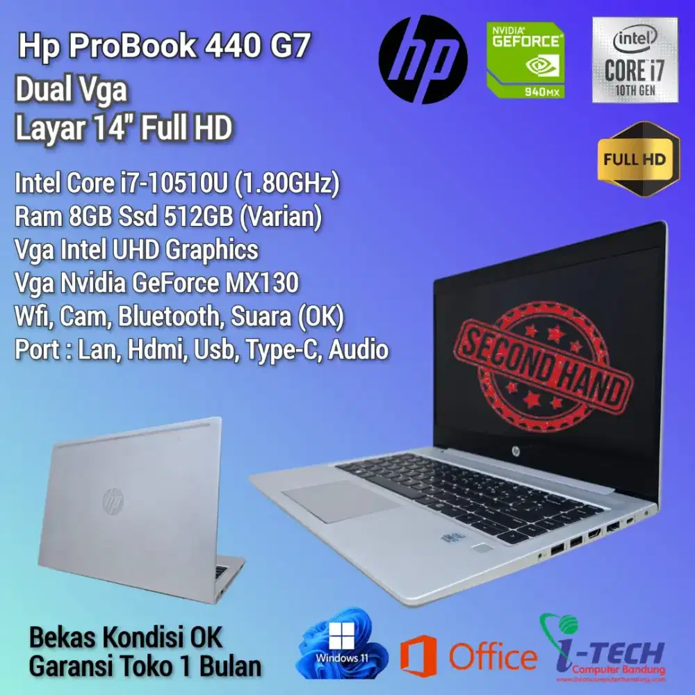 Laptop HP ProBook 440 G7 Core i7 Gen10 Ram 16GB Layar 14 FullHD Murah