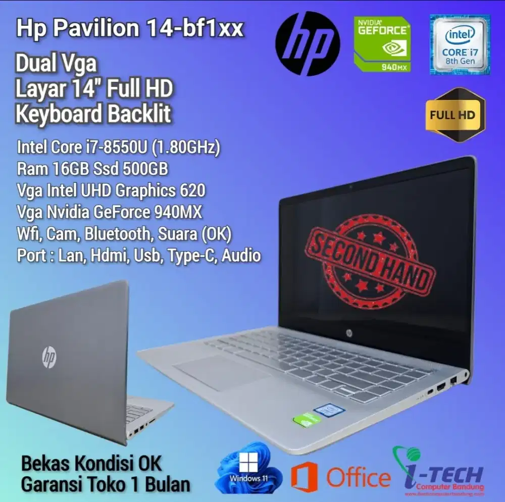 Laptop HP Pavilion 14-bf1xx i7 Gen8 Ram 16GB Layar 14 FullHD Murah