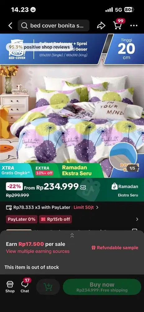 Full set bedcover ukuran 180x200x20