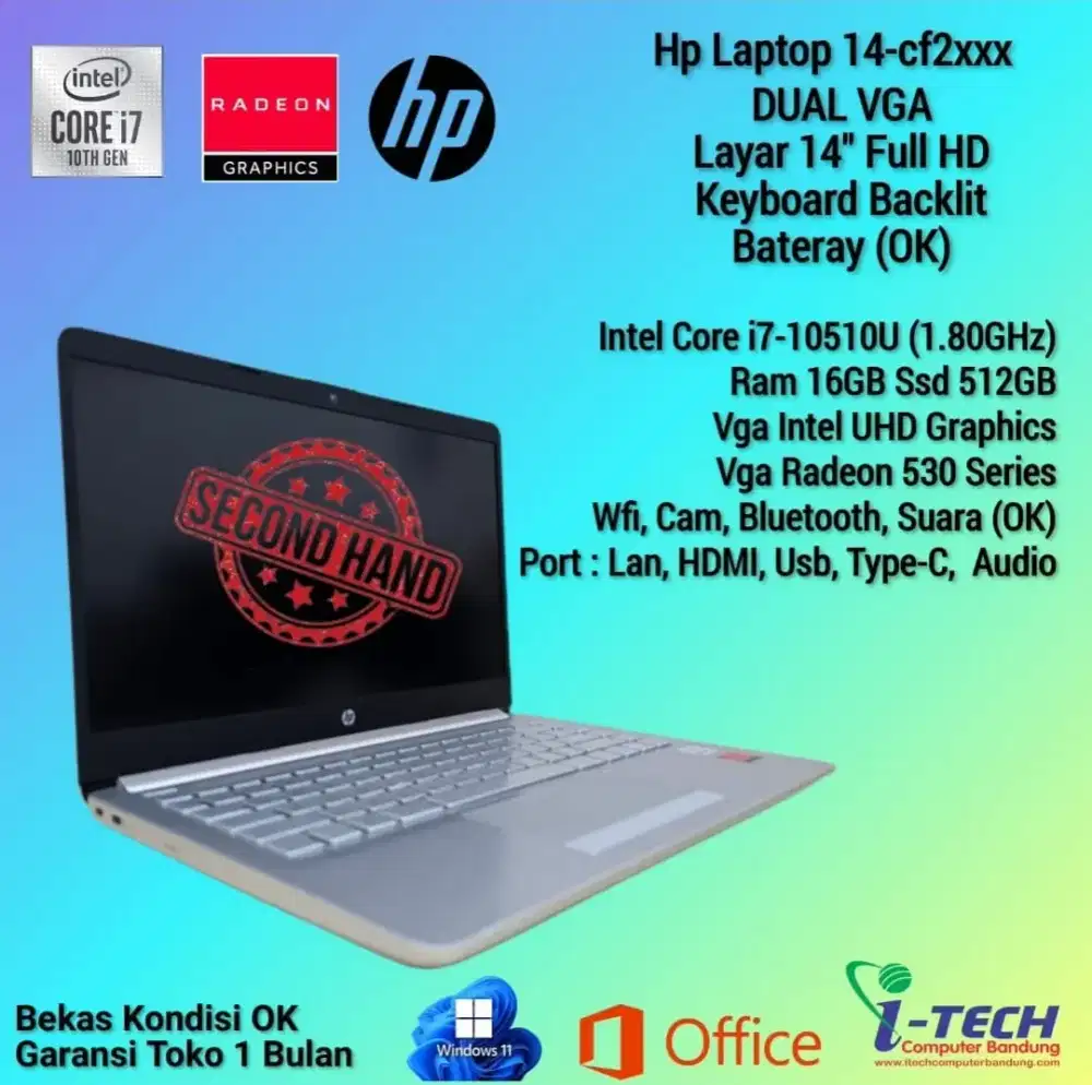 Laptop HP 14-Cf2xxx i7 Gen10 Ram 16GB SSD 512Gb Layar 14 FullHD Murah